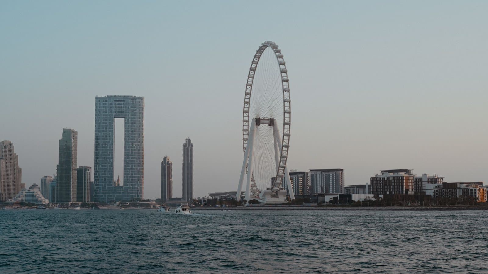 Dubai waterfront with Ain Dubai and Bluewaters Island